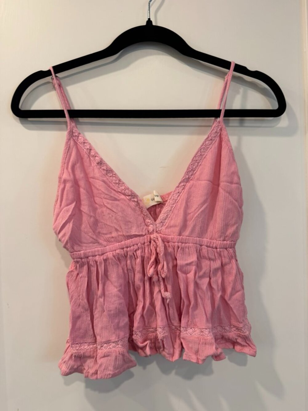 Ocean Drive Baby Pink Rayon Crinkle Tank Top w/ Ruffle - Women's Size Large - Picture 3 of 9